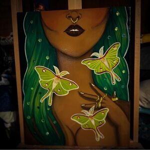 Green and Brown Art Print with Butterflies